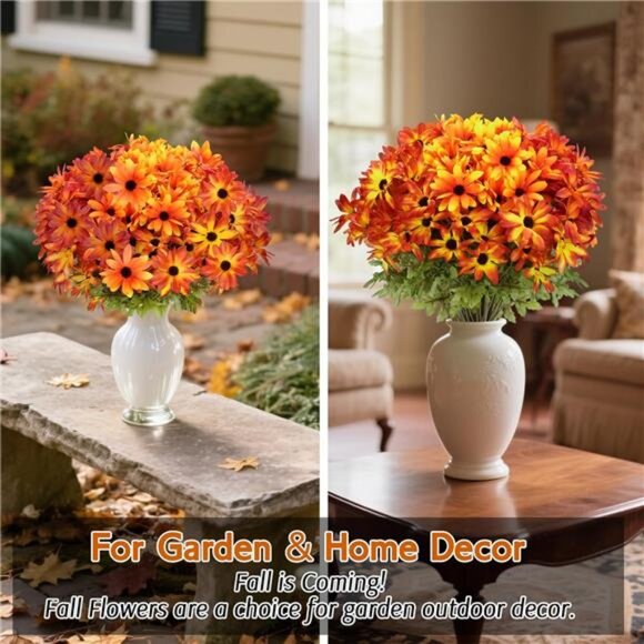 6 Bundles Fall Flowers Artificial for Decoration, Faux Mums for Outdoor - Picture 4 of 8